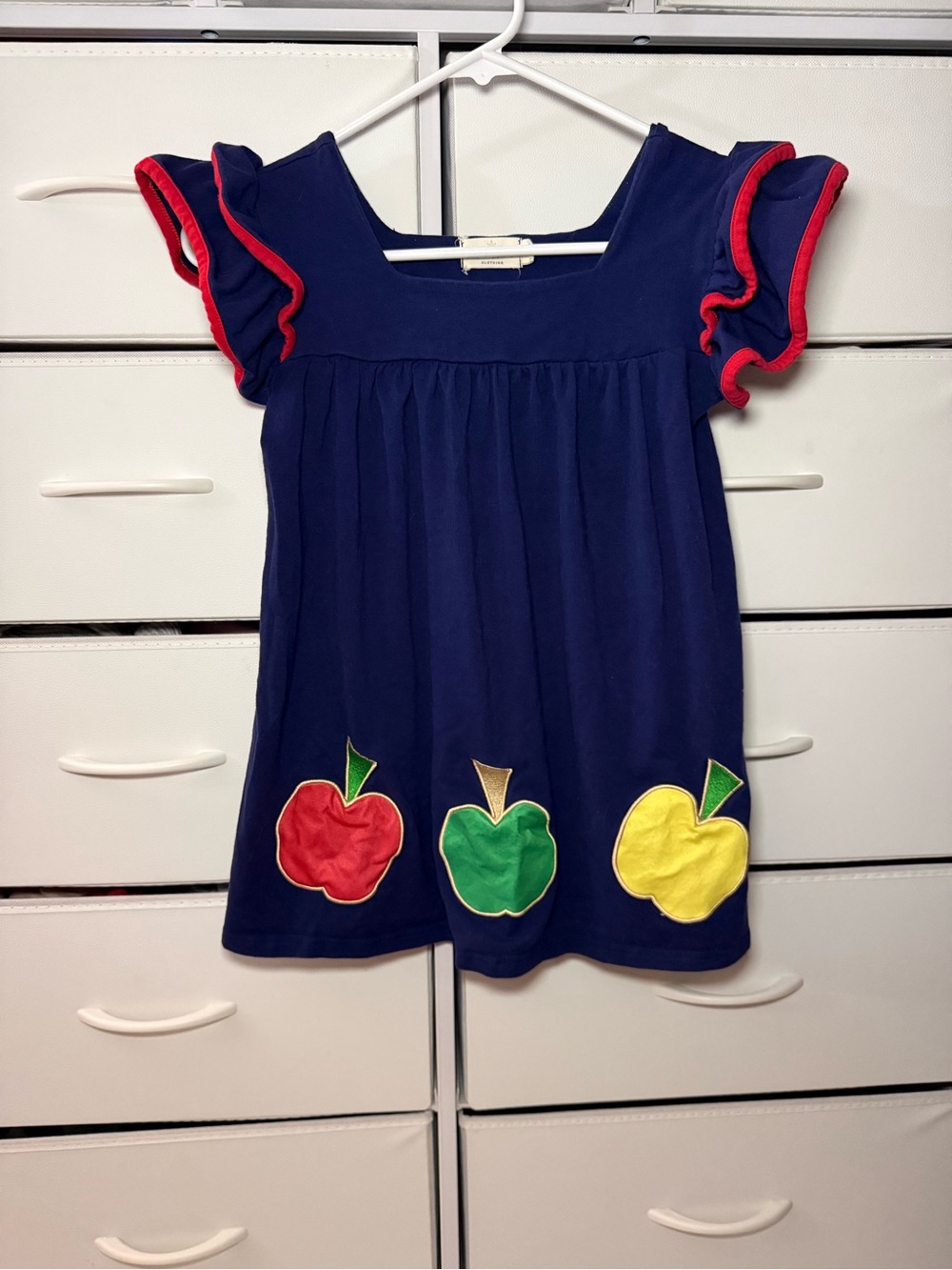 Marie Nicole Boutique Girls Apple Dress 4XL 8Y Navy Blue Back To School Tunic